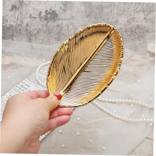 CLISPEED Ceramic Jewelry Display Tray Leaf Shape Nail Art Display Plate Gold Jewelry Organizer Ring Holder Photo Prop for Vanity Table Storage