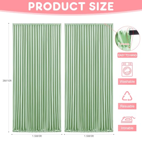 Asee'm 10x10FT Sage Green Backdrop Curtains for Parties, Polyester Photo Fabric Curtain Backdrop Drapes for Birthday Wedding Party Decor Background Photography with Rod Pocket, 5x10FT, 2 Panels - color: Sage Green, size: 5'(W) x 10'(H), 2 panels