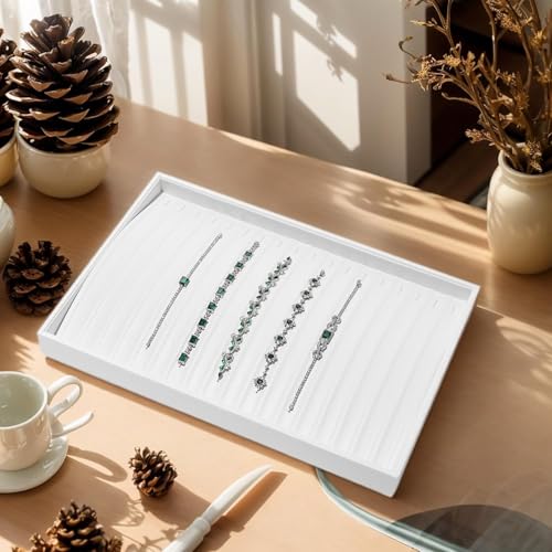 18 Slots PU Leather Necklace Bracelet Tray Jewelry Trays Jewelry Drawer Organizer for Necklace Bracelets Watch Storage Display (White) - color: White, size: 18 Slot
