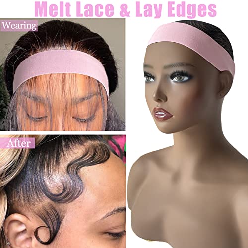 Elastic Lace Melting Edge Bands for Wigs - Adjustable Magic Buckle Wraps to Lay and Grip Edges, 2 Pcs Wig Accessories - color: LightPink, size: 1 Count (Pack of 4)