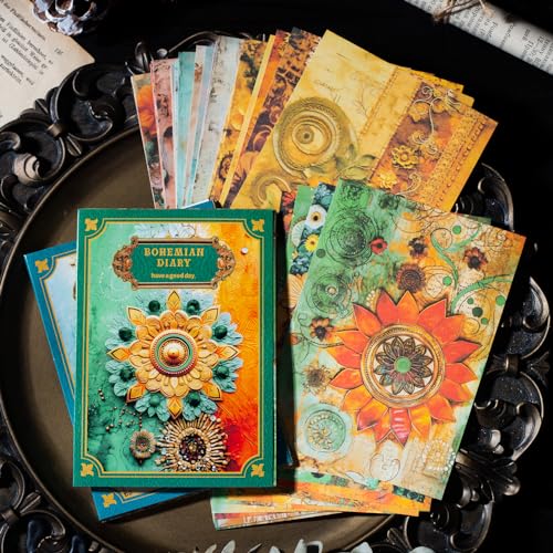 Vintage Bohemian Floral Scrapbook Paper - 180 Sheets Old Antique Boho Gypsy Floral Feather Journaling Scrapbook Supplies Craft Paper for Writing Envelopes,Poster,Planners - color: Vintage Bohemian, size: 3.94″ x 5.51″
