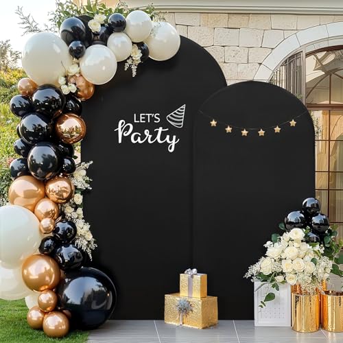 Set of 2 Black Arch Covers (6.6ft & 5ft) Spandex Stretchy Fitted Arch Backdrop Covers Wrinkle-Free Round Top Chiara Arch Stand Cover for Graduation Wedding Birthday Party Banquet Background - color: Black, size: 6.6FT, 5FT