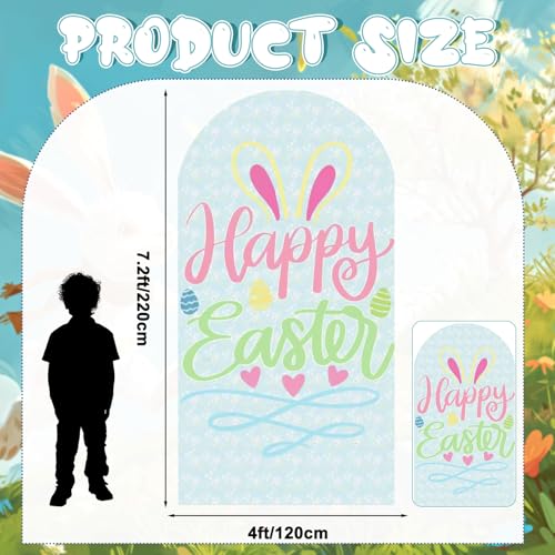 VitalCozy 7.2ft Happy Easter Party Decorations Easter Arch Backdrop Cover Pastel Spring Spandex Fitted Arch Stand Covers Round Top Backdrop Cover for Bunny Rabbit Birthday Baby Shower Photoshoot - color: Happy Easter, size: 7.2 Ft