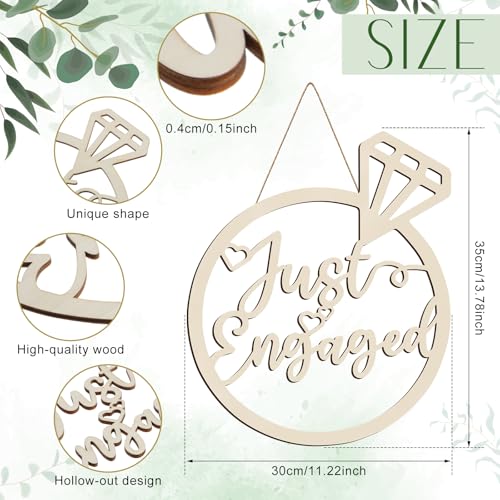 Youyole Just Engaged Wooden Sign 13.78'' x 11.22'' Diamond Ring Wood Cutout Sign Wedding Engagement Party Decorations Photo Booth Props with Hanging Rope Bridal Shower Rustic Hanging Decor - style: Just Engaged