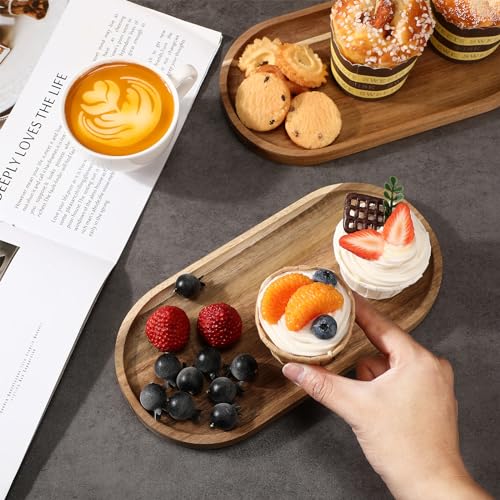 Wenqik 18 Pieces Acacia Wood Tray Set 10 x 5 Inch Acacia Oval Wood Tray Platters Plates Set for Fruit Cheese Dessert Appetizer Vegetable Charcuterie BBQ Party Weddings Supply - size: 10 x 5 Inch