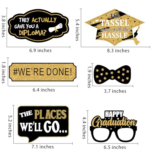 Graduation Photo Booth Props, Black and Gold Graduation Decorations for Graduate Party Supplies, Class of 2026 Large Grad Party Pose Sign-35Pcs
