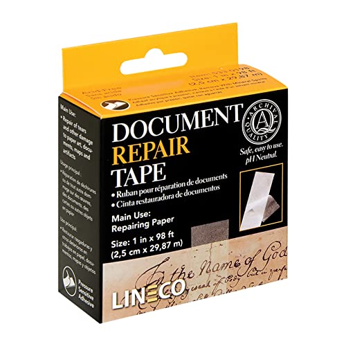 Lineco Archival Document Repair Tape, Repairs Paper Documents, Book Pages, Maps, Ephemera, Photos and Printed Artwork. Ideal for Family Archivist, Acid-Free Translucent Tape 1" x 98', Pack of 2 - size: 1"x98' (2 Pack)