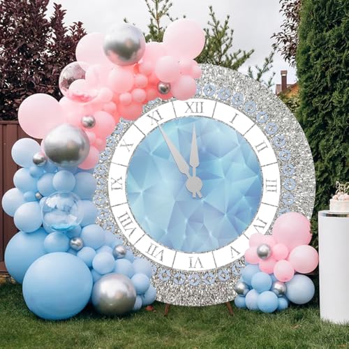 5x5ft Crystal Blue Clock Round Backdrop Cover Blue Silver Clock Circle Backdrop Background Girls Kids Newborn Baby Shower Women Birthday Party Decorations Congrats Grad Decor Studio Props - color: Crystal Blue, size: 5x5ft-Diameter