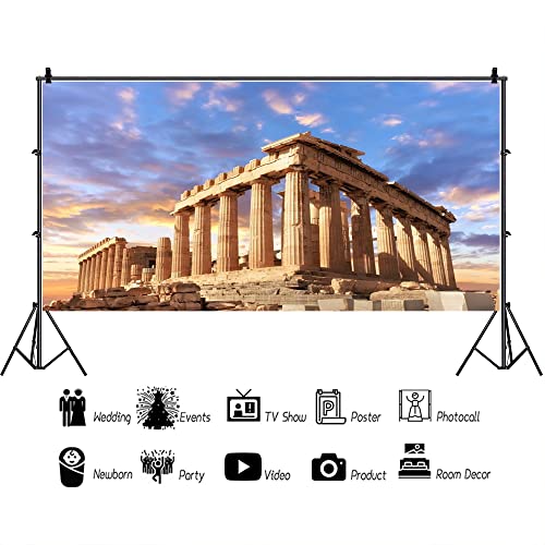 AOFOTO 15x8ft Acropolis of Athens Backdrop Parthenon Temple Photography Background Ancient Column Stone Pillar Greek Trip Photo Studio Props Artistic Portrait Greece History Building Video Drop - size: 15x8ft