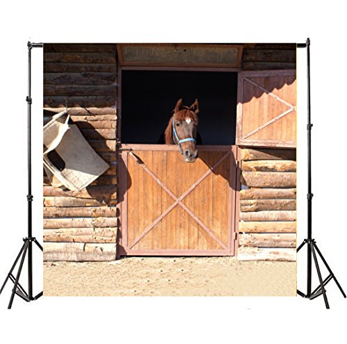AOFOTO 7x7ft Rustic Wooden Horse Stable Backdrop Vintage Ranch Barn Log Cabin Farm Stall West Wild Photography Background Western Cowboy Theme Birthday Kentucky Party Decoration Photo Studio Props - size: 7x7ft