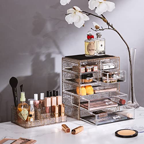 Sorbus Acrylic Makeup Organizer Set, 7-Drawer Vanity & Countertop Cosmetic Storage with Small & Wide Compartments, Glitter Makeup Storage for Brushes, Jewelry – Holiday Gift for Women & Teens - color: Glitter, size: 3 Large, 4 Small Drawers