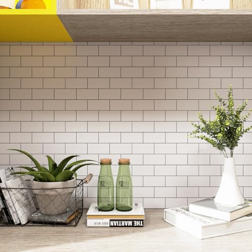 Peel and Stick Backsplash Tile, 20 Sheets White Subway Tile Backsplash for Kitchen and Bathroom, Waterproof Self Adhesive Wall Tile, Heat Resistant, Easy DIY Install, Covers 9.2 Sq.Ft - color: White-black