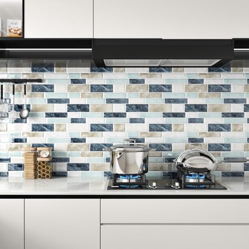 10 Sheets Blue Peel and Stick Backsplash Tile for Kitchen 12"x12" Sage Green Self Adhesive Tile Sticker for Bathroom Peel and Stick on Backsplash Wall Tiles for Kitchen Bathroom Shower Walls