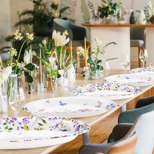 50Pcs Wildflower Oval Paper Plates 10" x 12" Heavy Duty Disposable Watercolor Flowers Butterfly Party Plates Spring Floral Dessert Platters for Wedding Baby Shower Birthday Picnic Tea Party Supplies - style: 50Pcs Wildflower Oval Paper Plates