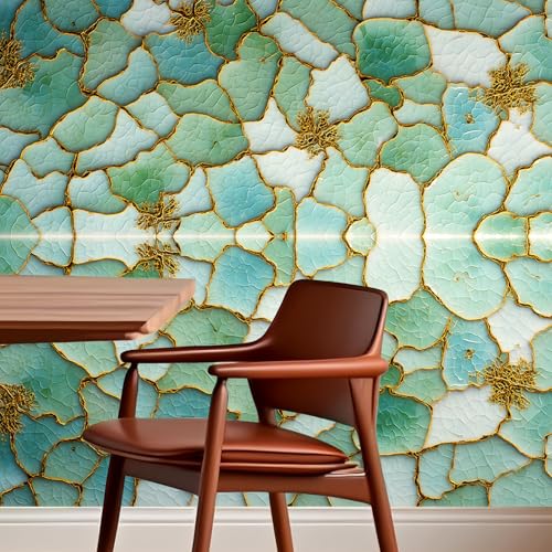 Nuxovilar Green Mosaic Hexagon Textured Peel and Stick Wallpaper, 15.75"x39.37", Self-Adhesive Contact Paper, Artistic Tile-Look Design for Bedroom, Living Room and Table Decor - color: YFW07435