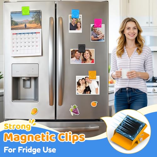 Grtard 6 Pack Magnetic Clips Heavy Duty, Colorful Magnet Clips for Fridge, Refrigerator Magnets, Strong Magnetic Clip,Scratch Free Magnets with Clip for Refrigerator, Whiteboard, Locker - color: Colors, size: 6 pack