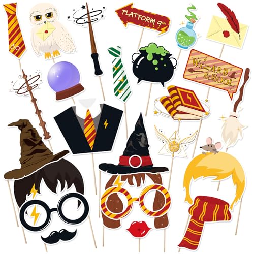 25 Pieces Magical Wizard Party Photo Booth Props Magical Photo Props Wizard Castle Themed Party Decorations for Kids Birthday Halloween Christmas School Party Supplies - color: White