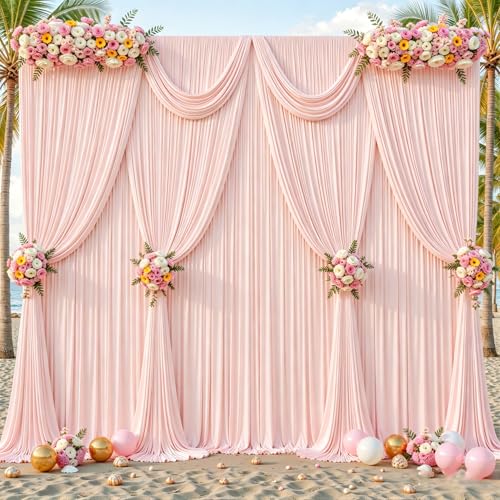 4 Panles Pale Pink Backdrop Curtains - Wrinkle Free Fabric Backdrop Curtain for Photoshoot,10ft Wedding Party Photo Backdrop Drapes for Birthday Baby Shower Photography Stage Background Decorations - color: Pale Pink, size: W4' x H10'(4 panels)
