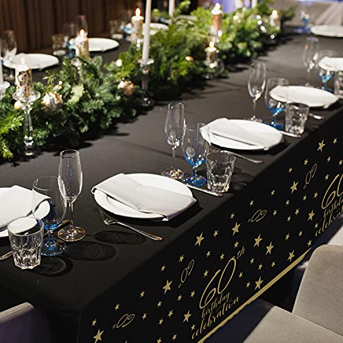 Gatherfun 60th Birthday Disposable Tablecloth 4 Pack Gold and Black Waterproof Plastic Table Cover for Men Woman 60 Birthday Party Decorations - color: 60th
