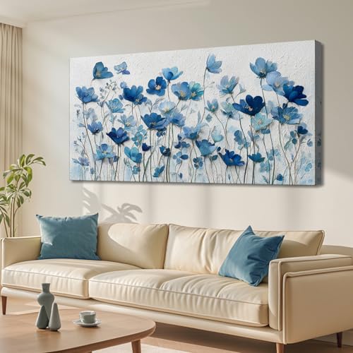 LKY ART Blue Floral Canvas Wall Art Flower Plants Painting Print for Living Room Bedroom Home Office Wall Decoration 20" x 40" - color: blue, size: 40"L x 20"W