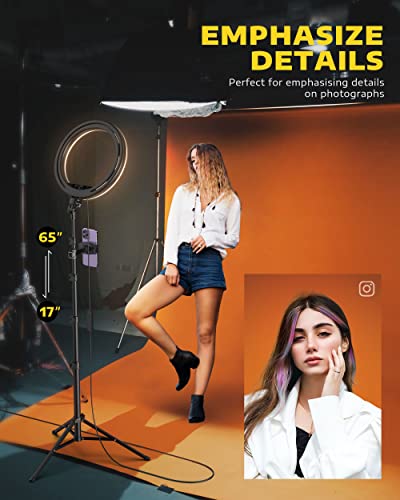 Kaiess 10.2" Selfie Ring Light with 65" Adjustable Tripod Stand & Phone Holder for Live Stream/Makeup, Upgraded Dimmable LED Ringlight for Tiktok/YouTube/Zoom Meeting/Photography (RGB) - color: rgb
