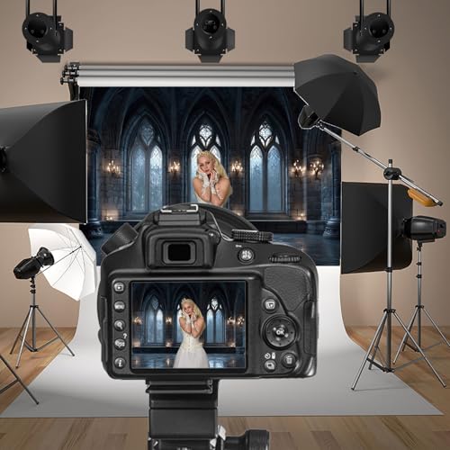 Gothic Church Backdrop 7x5ft Vintage Medieval Castle Wall Ancient Arches Window Corridor Photography Backdrops Halloween Night Backdrops Castle Party Princess Prince Birthday Banner - color: dark blue, size: 7x5ft