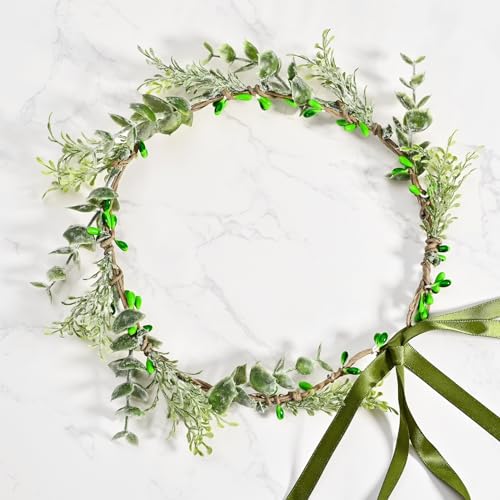 Vividsun Bridal Green Leaf flower Crown Eucalyptus Floral Headband Wedding Festivals Photo Props (Green leaf) - color: Green leaf