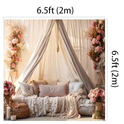 Kate 6.5x6.5ft Boudoir Pillows Backdrops for Photography Bedroom Headboard Background Branch Flowers Backgrounds Bridal Newborn Baby Show Decoration Studio Backdrop - size: 6.5x6.5ft
