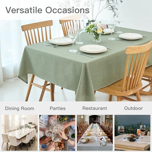 maxmill Rectangular Tablecloth Linen Texture Stain Proof Waterproof Wrinkle Free Spillproof Washable Fabric Table Cloth Farmhouse Tablecloths for Dining Room Party Holiday, 60 x 140 Inch, Sage Green - color: Sage Green, size: 140" x 60" (Rectangular)