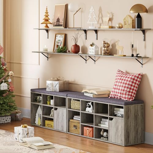 DINZI LVJ Long Wall Shelves, 47.3Inch Wall Mounted Shelves Set of 2, Extra Large Wall Storage Ledges with Sturdy Metal Brackets for Living Room, Bathroom, Bedroom, Kitchen, Grey Wash - color: Grey Wash, size: 47.3 Inch