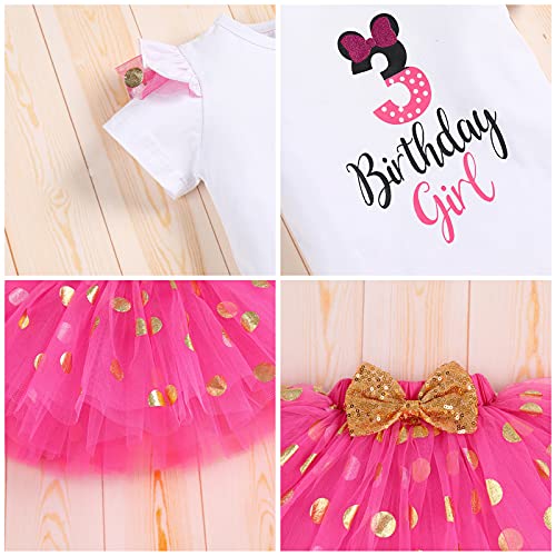 IBTOM CASTLE Cake Smash Half 1st 2nd 3rd Birthday Girl Princess Polka Dots Ruffle Skirt Set ONE Party Costume Headband - color: Hot Pink-3rd, size: 3T