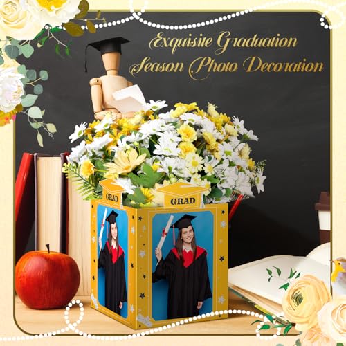 Spiareal 6 Pcs Graduation Photo Centerpieces for Table Class of 2026 Graduation Decorations 6 Inch Picture Display Frame Hollow Picture Props Box for 2026 Congrats Grad Party Favors(Yellow) - color: Yellow