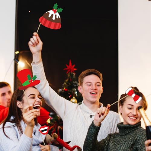 Avezano Christmas Photo Booth Props, 32Pcs Christmas Party Decorations Set Party Favors, Selfie Holiday Photo Prop for Photography, X’mas Games for Party Supplies for Adults