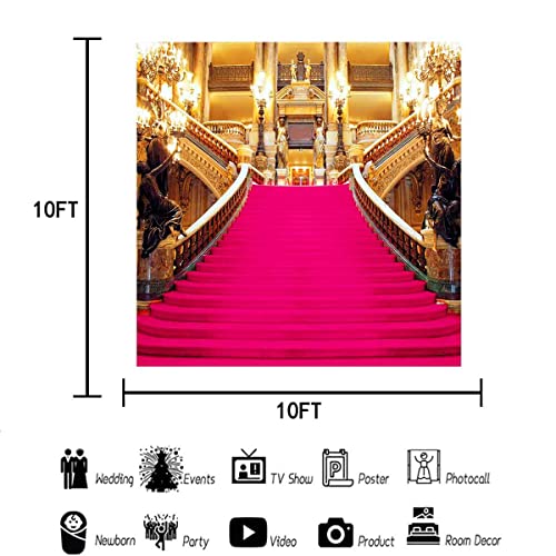Red Carpet Gold Hall Backdrop, 10x10ft Paris Opera Theatre Photography Backdrop, Golden Palace Gorgeous European Hall Backdrop Decorations Photography Props BJXTGU89, Pink - color: Pink, size: 10x10ft
