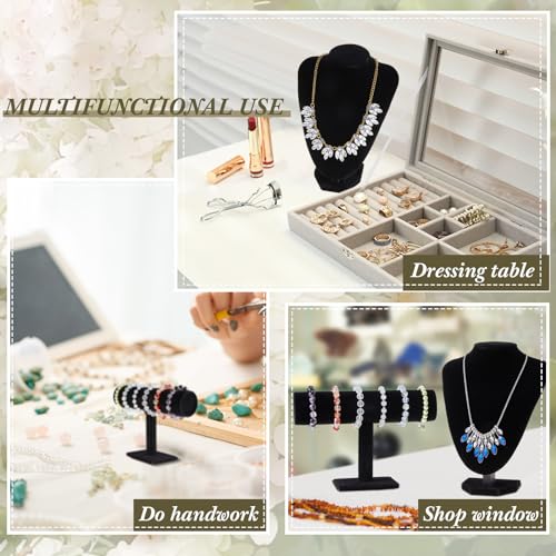 Huquary 6 Pcs Velvet Jewelry Display Set Necklace Display Stand T Bar Bracelet Holder Jewelry Bust for Home Store Trade Show (Black) - color: Black