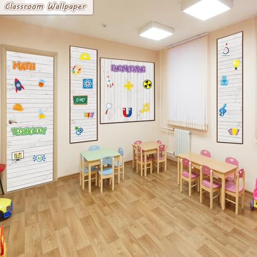 Classroom Fabric Bulletin Board 47x141inch White Wood Texture Back to School Classroom Backdrop Decorations for Wall Door Background, DIY Craft, Bulletin Boards, Pillow, Curtain, Reusable, Easy to Cut - style: White Wood Grain
