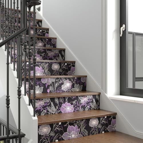 Laatse Purple Floral Wallpaper Peel and Stick Boho Wallpaper Dark Floral Contact Paper Waterproof Self Adhesive Vintage Botanical Wall Paper for Bedroom Walls Cabinet Decor 17.5“x393” - color: Black/Puple, size: 17.5" x 393"