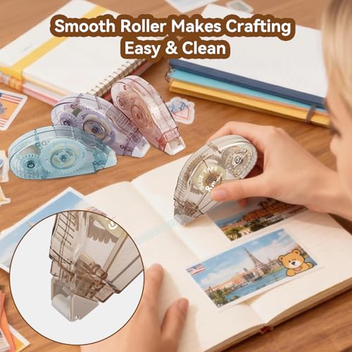 Double Sided Tape Roller 8 Pack - Scrapbook Tape Runner for Crafts, Scrapbooking, Journaling, Acid-Free & Photo-Safe Adhesive for Paper, Gift Wrap, School Projects, Mothers Day Gifts (0.3 in x 26 ft)
