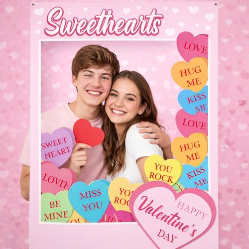 Gueevin Valentine's Day Conversation Hearts Photo Props Frame 75" x 40" Large Pastel Candy Heart Conversation Photo Props for Valentines Sweet Day Wedding Anniversary Bridal Shower Party Supplies