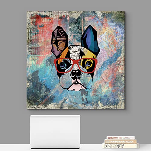 wall26 Square Dog Series Canvas Wall Art - Colorful Painting of a Dog with Glasses with Grunge Background - Giclee Print Gallery Wrap Modern Home Art Ready to Hang - 12x12 inches - color: Artwork - 10, size: 12"L x 12"W