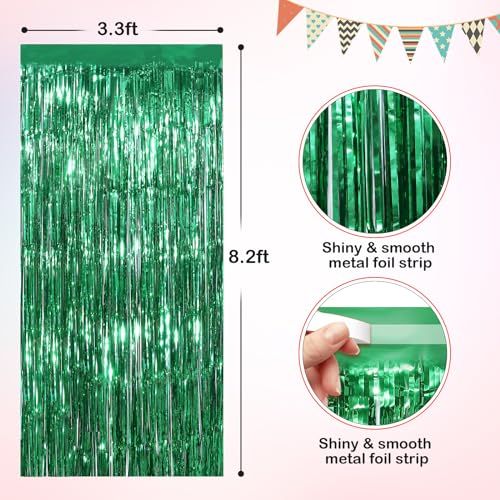 Green Metallic Tinsel Foil Fringe Curtains, 4 Pack 3.3x8.3 Feet Party Streamer for Birthday Party Decorations, Halloween Decor, Foil Curtain for Bachelorette Party - color: Green, size: 4 Pack