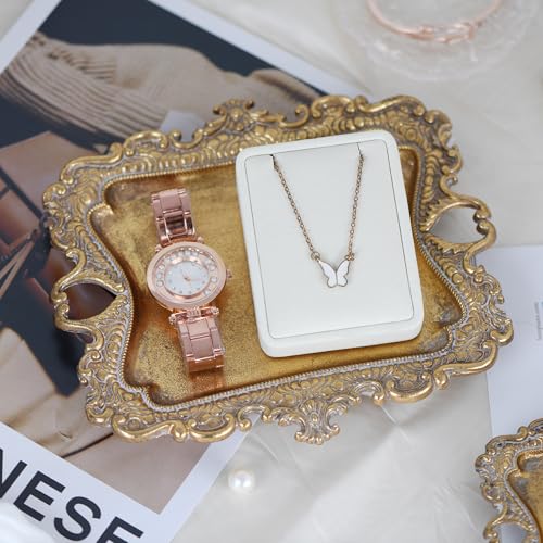 Funly mee Antique Trinket Dish Vintage Metal Jewelry Tray, Wedding Ring & Necklace Holder -8 x 7 inches (Gold, M) - color: Gold, size: Medium