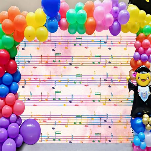 8x8FT Pink Theme Music Notes Backdrop Colourful Music Notation Photography Background for Newborn Girl Baby Shower 1st Birthday Senior Pictures Party Decorations Photo Booth Props Supplies - size: 8x8ft