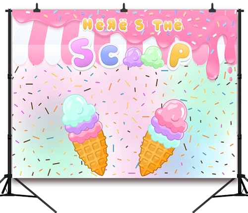7x5Ft Ice Cream Backdrop Donut Sweet One Sprinkles Birthday Decorations Donut Here's The Scoop Ice Cream Sweet Cake Table Banner Baby Shower Photo Booth Props - color: Ice cream Backdrop 5