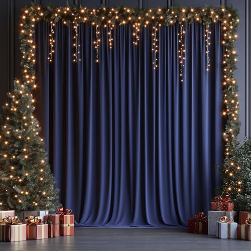 ESGOTBME 20x10ft Wrinkle Free Navy Blue Backdrop Curtain for Parties Soft Fabric Drapes Wedding Curtain Backdrop for Birthday Party Decorations Background for Photography 5x10ft, 4 Panels - color: Navy Blue, size: W5' X H10'(4 Panels)