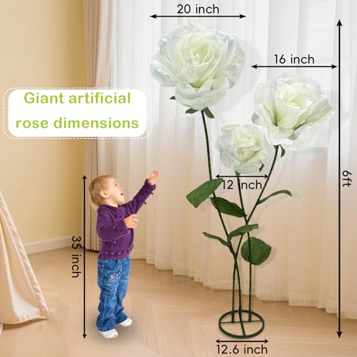 3pc Large Flowers Artificial Flower Decoration, Giant Artificial Flower Art Large Fake Rose Flowers for Wedding Baby Shower Birthday Christmas Party Banquet Backdrop Shop Window Display Props (White) - color: White Rose