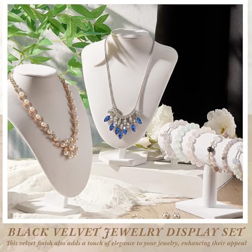 Huquary 6 Pcs Velvet Jewelry Display Set Necklace Display Stand T Bar Bracelet Holder Jewelry Bust for Home Store Trade Show(White) - color: White