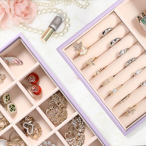 LANDICI Stackable Jewelry Organizer Trays 4 Set,PU Leather Jewelry Organizer Drawer,Jewelry Storage Display Tray for Earring Necklace Rings Bracelet with Removable Dividers,Lavender - color: Lavender