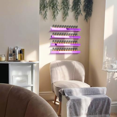 4 Pack 15 Inch Purple Reflective Acrylic Shelves, Purple Floating Shelves, Modern Sunglasses Essential Oil Picture Ledge Display Toy Storage Shelf - color: 15in-purple Mirror