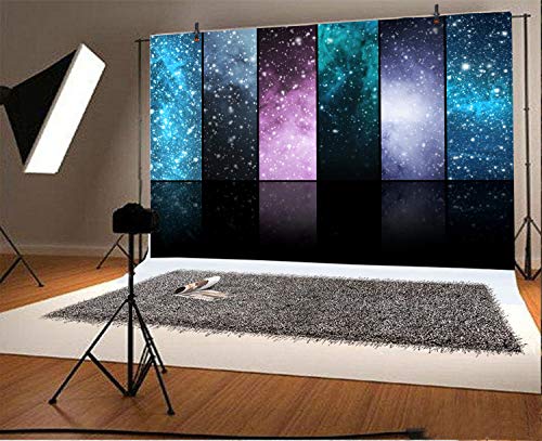 AOFOTO 7x5ft Fantasy Stage Backdrop Universe Stars Vinyl Photography Background Starry Night Sky Planets Arctic Light Snoflakes Church Party Decor Video Display Film Production Photo Studio Props - size: 7x5ft